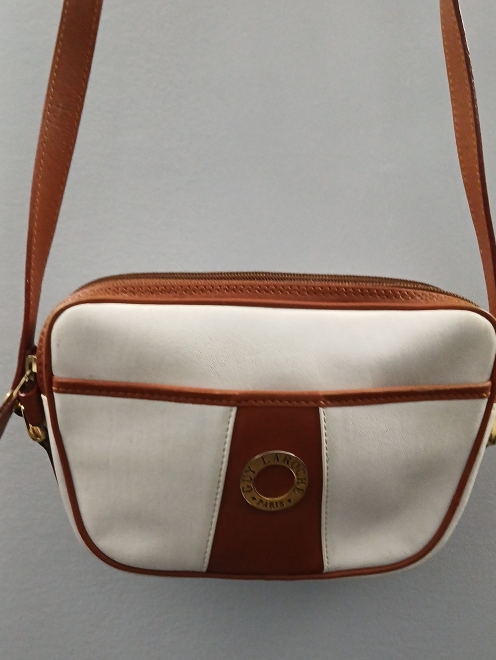 Guy Laroche White and Brown Crossbody Bag